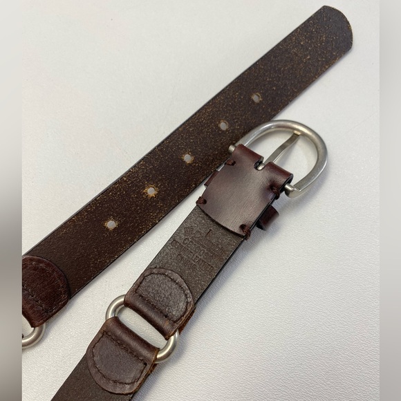 Columbia Leather Brown Belt Contrast Stitching Size Large Boho Western Y2K - Picture 3 of 7
